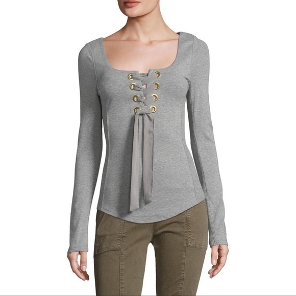 Free People Looking Back Lace up grey long sleeve top▪️size XS - Picture 1 of 8
